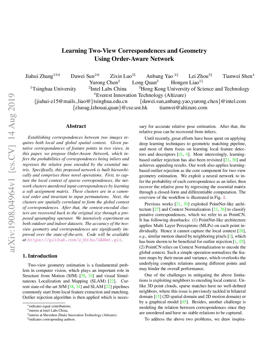 Learning Two-View Correspondences and Geometry Using Order-Aware Network