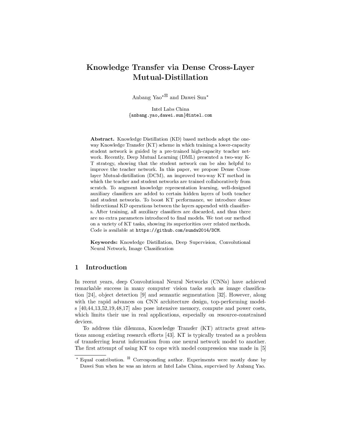 Knowledge Transfer via Dense Cross-layer Mutual-distillation